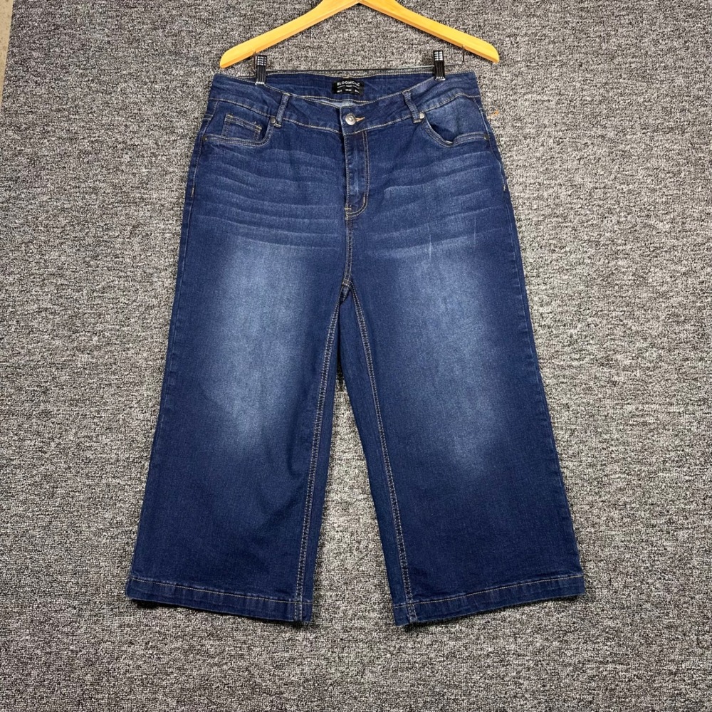BloomChic Denim Wide Leg Culottes Dark Wash Cropped Jeans Womens Plus Size 16